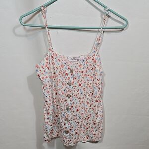PINK ROSE Floral Button-Down Adjustable Spaghetti Strap Camisole Top XS